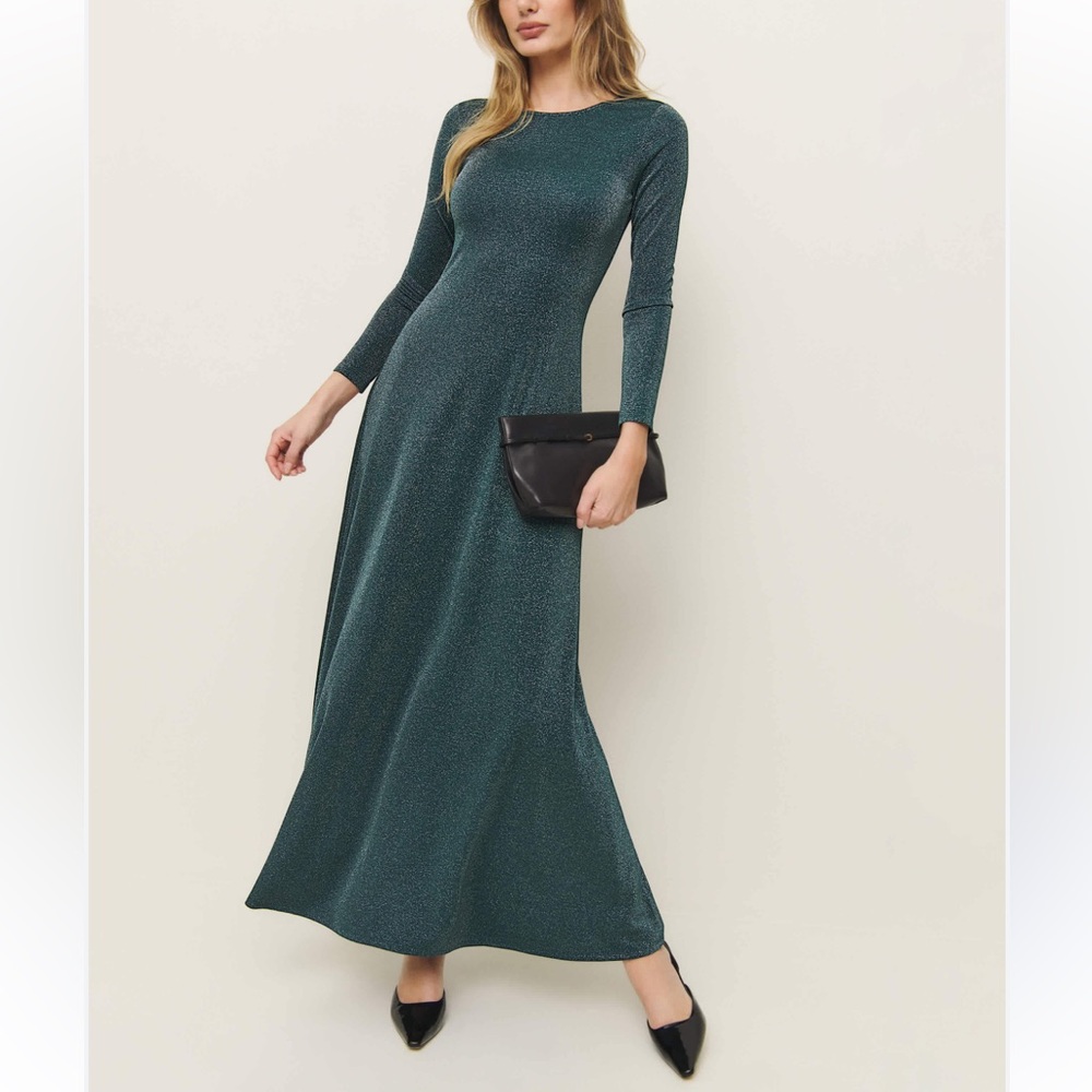 Reformation Kori Knit Teal/Green Sparkle Maxi Dress